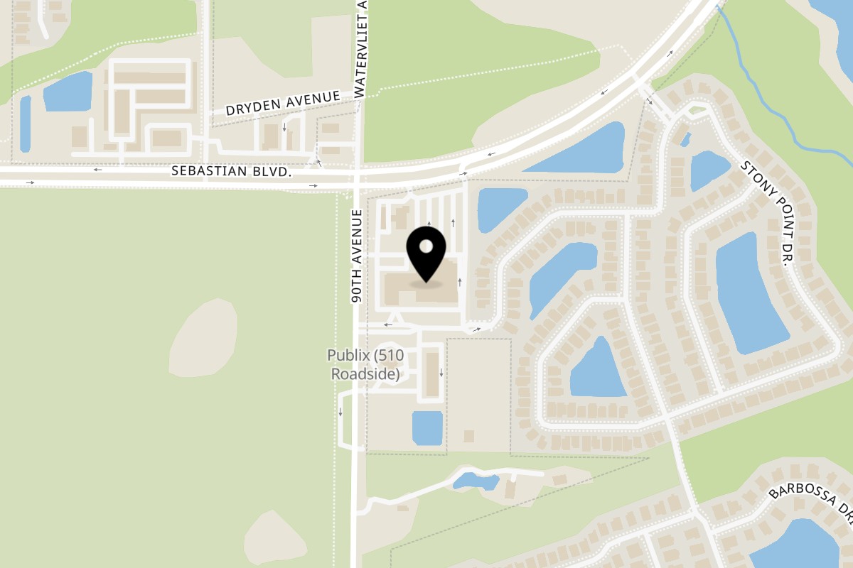 Map showing the location of Las Palmas Restaurant Sebastian on 1451 Sebastian Boulevard in Sebastian